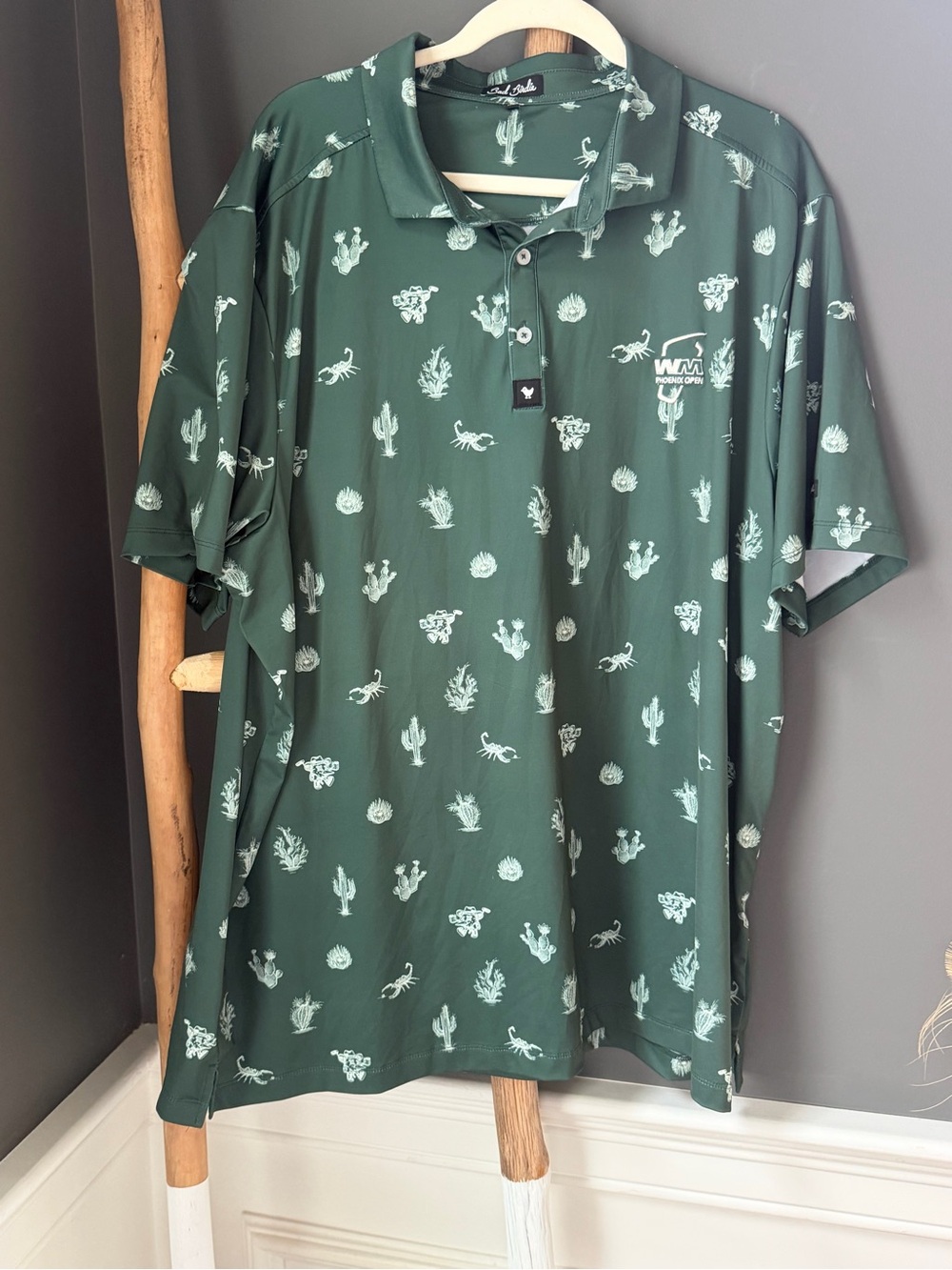 Bad Birdie Forest Green Polo with Cactus Print